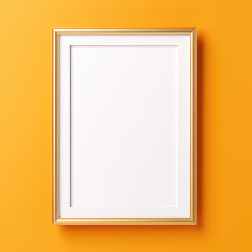Blank picture frame template on orange background