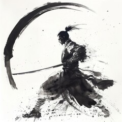 Chinese ink style swordsma