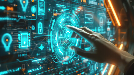 Futuristic Technology at Fingertips: Hand Gesturing Over a Sophisticated Cybersecurity Hologram Interface