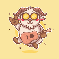 cool goat animal character mascot playing guitar isolated cartoon