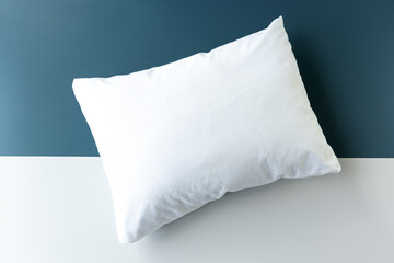 Blank pillowcase mock up on blue and white background