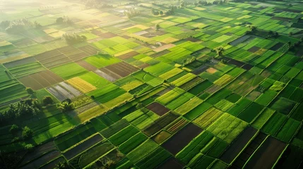 Foto op Plexiglas Aerial view of tea fields in soft sunlight © somchai20162516