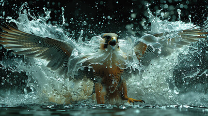 Peregrine Falcon Splashing Water with Wings