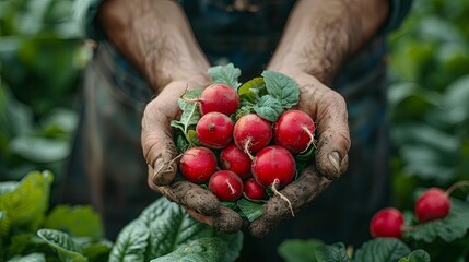 Fresh radish in the hand, organic healthy food