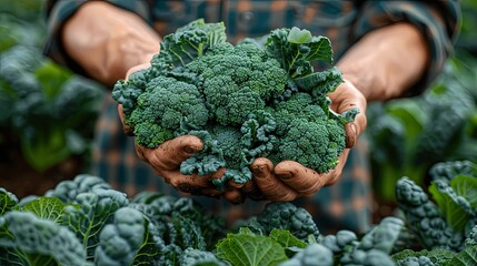 hand holding green broccoli 