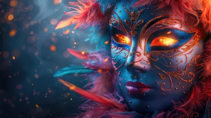 Zelfklevend Fotobehang Venetian carnival mask burning flame  © Lina