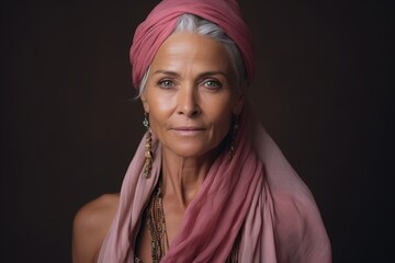Portrait of a beautiful mature woman with turban on her head