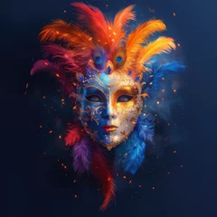 Poster Venetian carnival mask burning flame © Lina