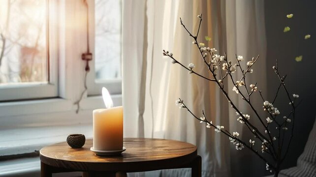 A candle with butterflies animation video looping motion