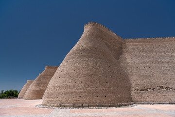 Fototapeta na wymiar Close up on the tower of Fortress wall, Ark of Bukhara, Bukhara, Uzbekistan