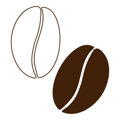 2 abstract coffee grains silhouette and contour drawing. Simple design concept for logo or stickers
