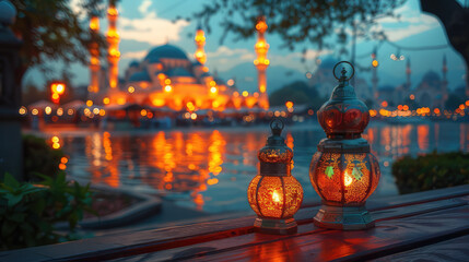 oil lamp for ilsamic eid al adha - obrazy, fototapety, plakaty