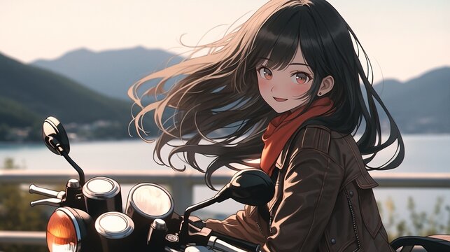 少女とバイク、山の風景10