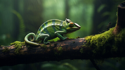 A picture of lonely iguana on a branch of tree in jungle - Powered by Adobe