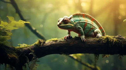 Zelfklevend Fotobehang A picture of lonely iguana on a branch of tree in jungle © rai stone
