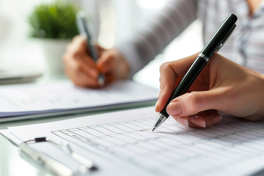 Home buying checklist. A person's hands ensure thorough planning and precision in property acquisition.