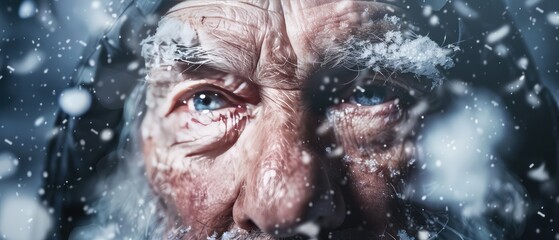 Old man with blue eyes. The piercing gaze of an elderly man.