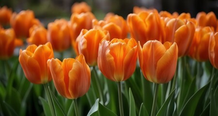  Vibrant bouquet of orange tulips in bloom