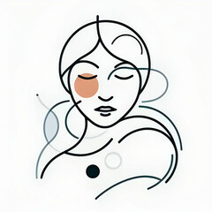 Abstract design: Black lines and circles on a white background. Female portrait. AI Generation.