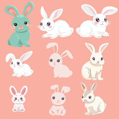 Easter Bunnies Collection vector set
