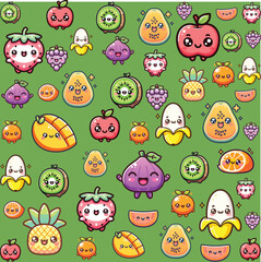 Vector set of kawaii fruit patterns illustration
