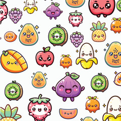  kawaii fruit patterns illustration Vector