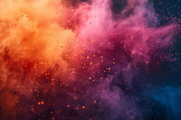 Dynamic and colorful dust clouds from Holi powder, capturing the essence of the festival's spirit. - obrazy, fototapety, plakaty
