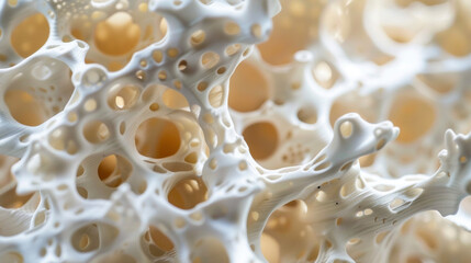 Closeup of a 3D printed scaffold a porous structure used to guide the growth and development of printed tissues.
