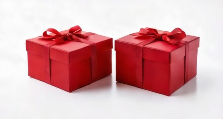 Obraz premium Two vibrant red gift boxes with bows, ready to bring joy