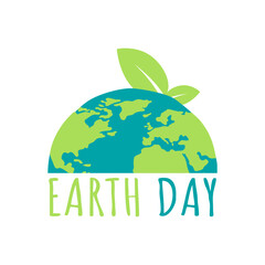 Happy Earth Day. Concept of ecology. Design featuring a hand-drawn globe map and leaves. Vector illustration.