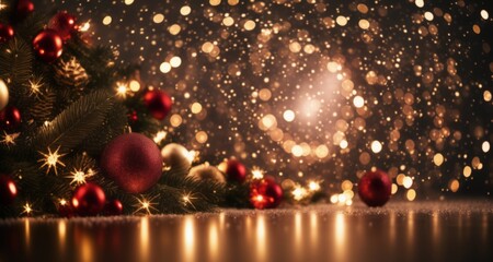 Fototapeta na wymiar Merry Christmas - A festive tree with twinkling lights and ornaments
