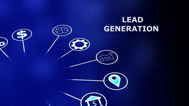 Lead Generation Business Funnel Concept and text animation on black background.