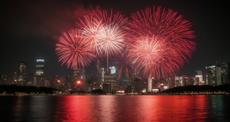  Spectacular fireworks display over a city skyline at night