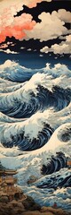 Fototapeta na wymiar Katsushika Hokusai's Japanese depiction of a very turbulent sea with massive waves