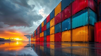 Logistics and transportation of cargo container ship and cargo plane with crane bridge working in shipyard