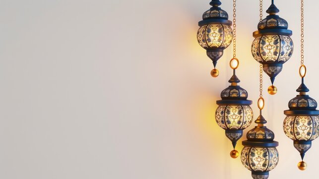 Ramadan Kareem background with hanging lanterns