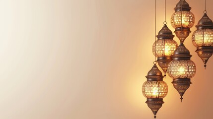 Ramadan Kareem lanterns hanging background with copy space