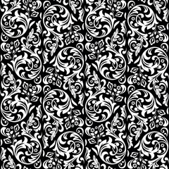 Flower pattern. Seamless white and black ornament. Graphic vector background. Ornament for fabric, wallpaper, packaging
