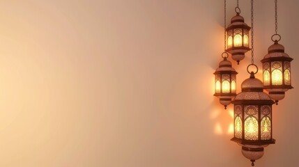 a group of Ramadan lanterns hanging on the side on an empty bright background