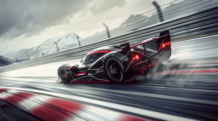 Thrill-seeking drive in a high-performance race car, speeding around tight track curves, adrenaline rush - obrazy, fototapety, plakaty