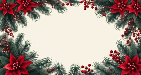 Fototapeta na wymiar Elegant Christmas wreath, perfect for festive greeting cards or holiday decorations