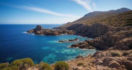 Fototapeta na wymiar Serene coastal landscape with azure waters and rugged cliffs