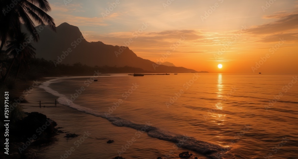 Wall mural  Sunset serenity on the ocean's edge