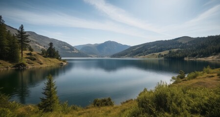  Tranquil lakeside serenity under a clear sky