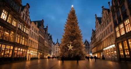  Merry Christmas! A festive city square illuminated by a grand Christmas tree