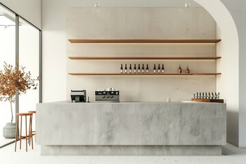Sleek Minimalist Cafe with Concrete Counter, on isolated white background, Generative AI