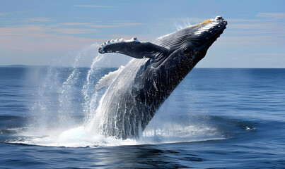 A whale breaching water, Generative AI  - obrazy, fototapety, plakaty