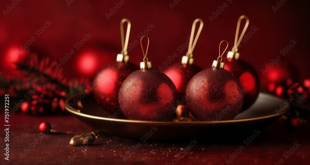 Poster  Elegant Christmas ornaments in a gold bowl