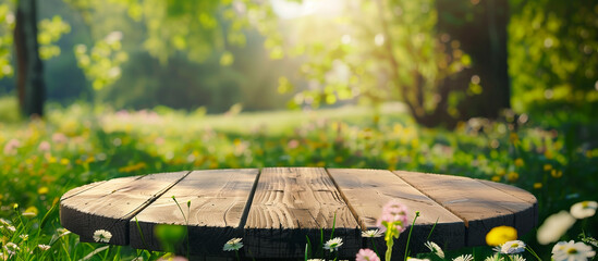 empty wooden on park spring summer concept background