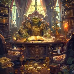 A luxurious office goblin boss laundering money gold coins and ancient artifacts 23